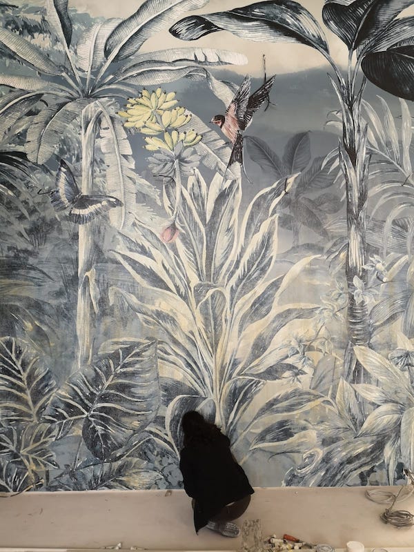 Patine sur papier peint création originale